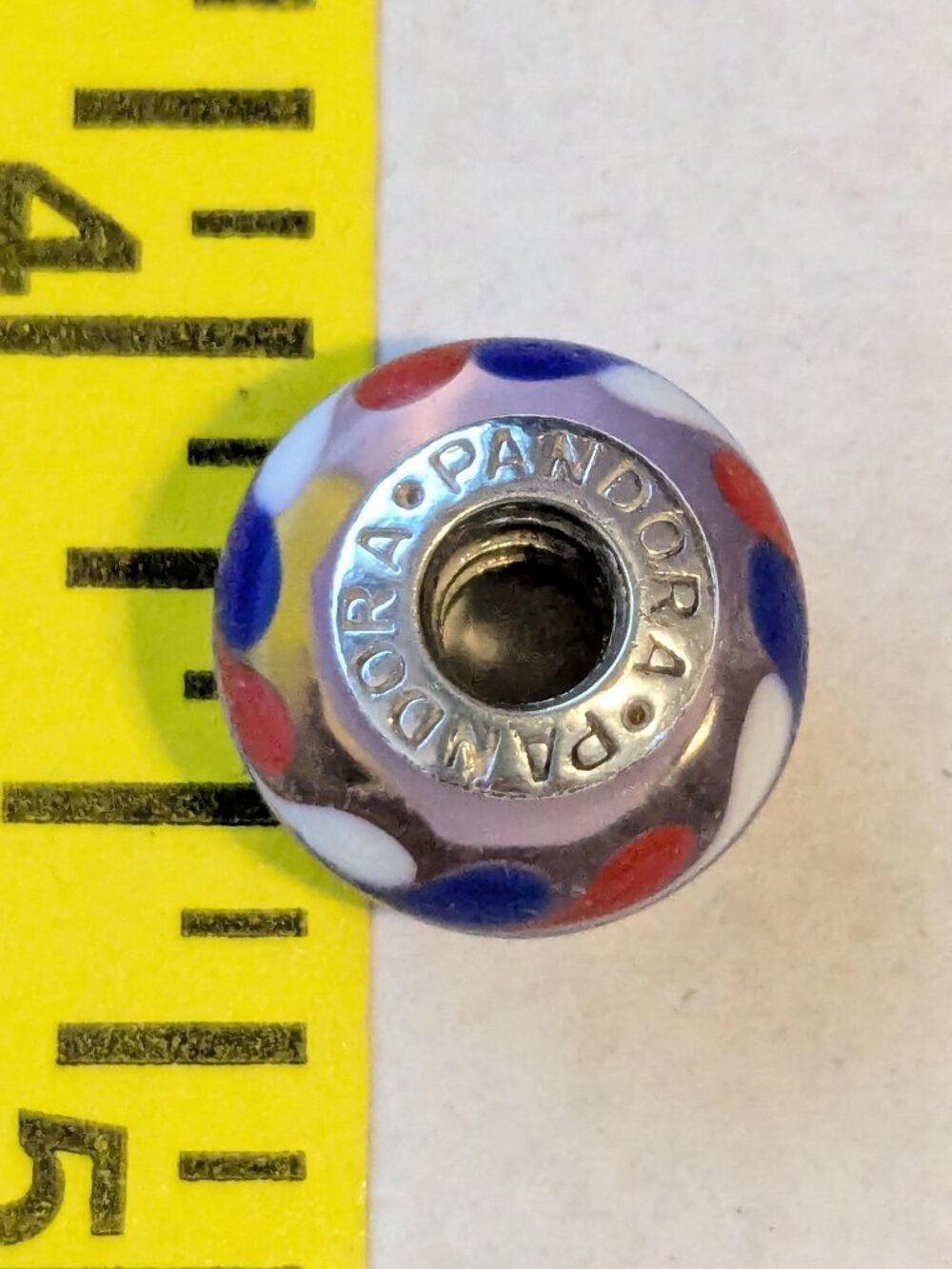 PANDORA ALE 925 Red, White, Blue Swirl Murano Glass Bracelet Charm